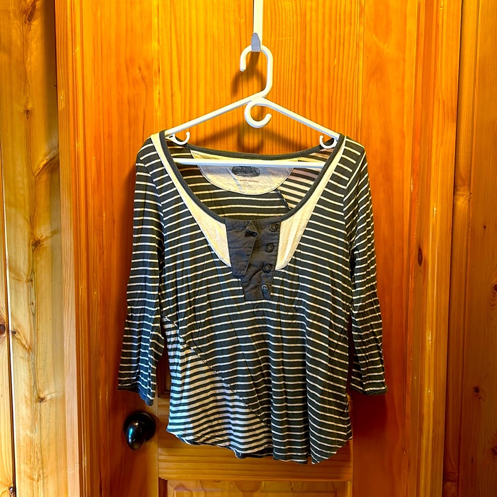 Anthropologie - Pilcro - Stripe Patchwork Blouse, XL - 3/4 Length Sleeve